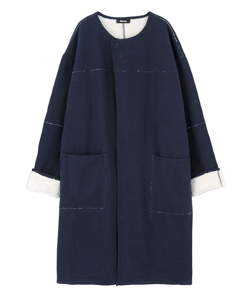 Ne-net(ネネット)の「(S)ボアボンディング(ノーカラージャケット・レディース・ネイビー/オフホワイト・02)」の4枚目の写真