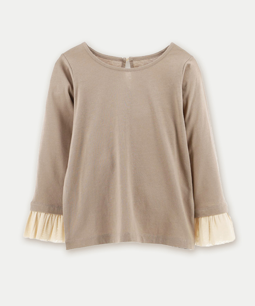 Catherine Cottage(キャサリンコテージ)の「袖口チュールフリル長袖カットソー(Tシャツ/カットソー・キッズ・ベージュ/ピンク/ネイビー・120/140/110/130)」の1枚目の写真