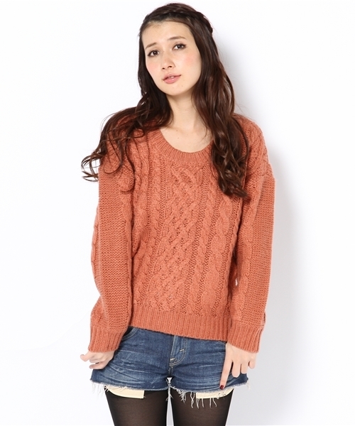 Another Edition（アナザーエディション）の「AE[A]HAND CABLE PO（ニット/セーター・レディース・オレンジ/ベージュ/オフホワイト/ブラック・フリー）」の4枚目の写真