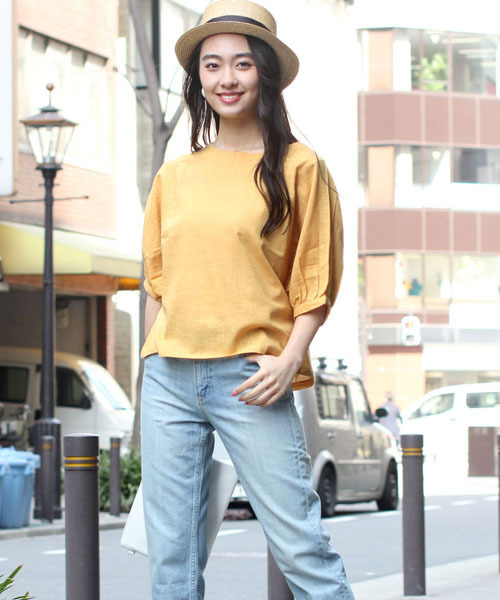 FELLINI（フェリーニ）の「コットンスラブドルマンスリーブプルオーバー（シャツ/ブラウス・レディース・イエロー/オフホワイト/ブラウン/ダークグレー・ONE SIZE）」の4枚目の写真