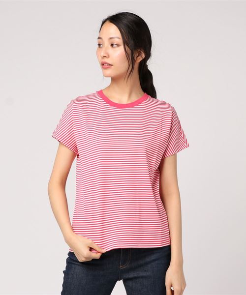 AIGLE(エーグル)の「W ストライプTシャツ(Tシャツ/カットソー・レディース・ダークネイビー/ライトブルー/マジェンタ・38/40/36)」の1枚目の写真