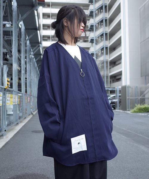 rovtski(ロフトスキー)の「rovtski【ビッグシルエット】2018 AUTUMN POLY FULL ZIP V NECK F(カーディガン/ボレロ・レディース・ブラック/ネイビー/ワイン・FREE)」の1枚目の写真