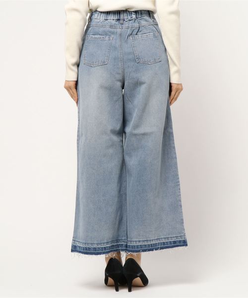 バックウエストゴムベーシックデニムワイドパンツ バックウエストゴムベーシックデニムワイドパンツ