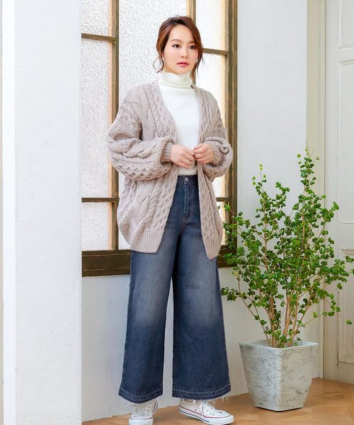 バックウエストゴムベーシックデニムワイドパンツ バックウエストゴムベーシックデニムワイドパンツ