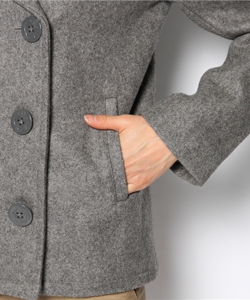 BEAMS BOY（ビームスボーイ）の「□BEAMS BOY / メルトン Pコート **（ピーコート・レディース・グレー/ネイビー・ONE SIZE）」の9枚目の写真