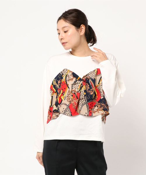 PAGEBOY（ページボーイ）の「スカーフレイヤードライクプルオーバー（Tシャツ/カットソー・レディース・ホワイト/ブラック・FREE）」の5枚目の写真