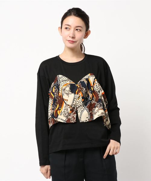 PAGEBOY（ページボーイ）の「スカーフレイヤードライクプルオーバー（Tシャツ/カットソー・レディース・ホワイト/ブラック・FREE）」の6枚目の写真