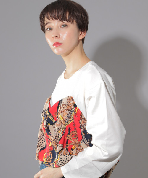 PAGEBOY（ページボーイ）の「スカーフレイヤードライクプルオーバー（Tシャツ/カットソー・レディース・ホワイト/ブラック・FREE）」の12枚目の写真