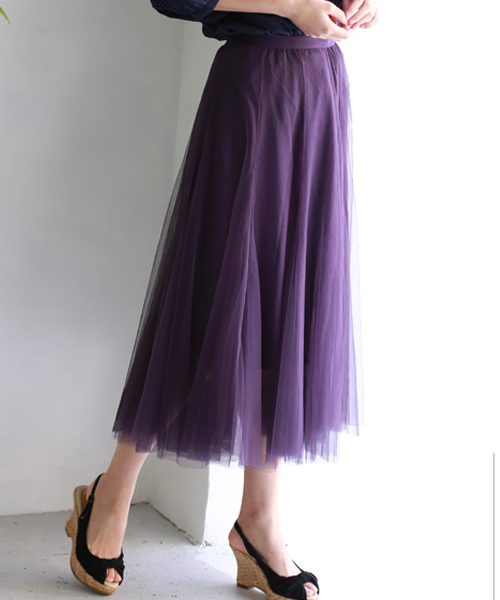 REAL CUBE（リアルキューブ）の「チュールロングスカート（スカート・レディース・ブラック/パープル/グレー/カーキ・M）」の8枚目の写真