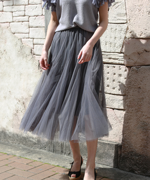 REAL CUBE（リアルキューブ）の「チュールロングスカート（スカート・レディース・ブラック/パープル/グレー/カーキ・M）」の9枚目の写真