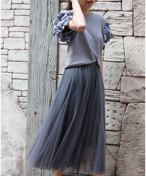 REAL CUBE（リアルキューブ）の「チュールロングスカート（スカート・レディース・ブラック/パープル/グレー/カーキ・M）」の10枚目の写真