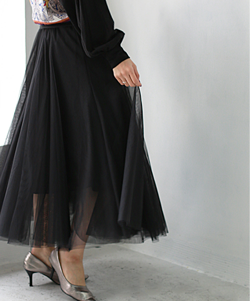 REAL CUBE（リアルキューブ）の「チュールロングスカート（スカート・レディース・ブラック/パープル/グレー/カーキ・M）」の12枚目の写真