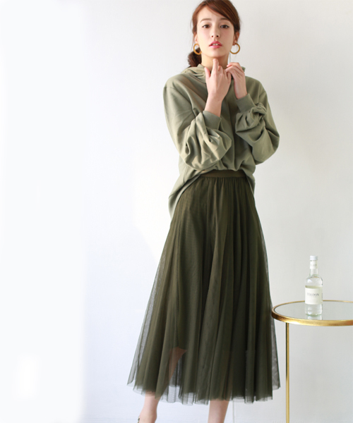 REAL CUBE（リアルキューブ）の「チュールロングスカート（スカート・レディース・ブラック/パープル/グレー/カーキ・M）」の13枚目の写真