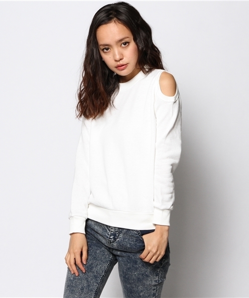 ROSE BUD（ローズバッド）の「LCTT-14132 C/N OPEN/S P/O（スウェット・レディース・ホワイト/グレー/ブラックミックス・ONE SIZE）」の2枚目の写真