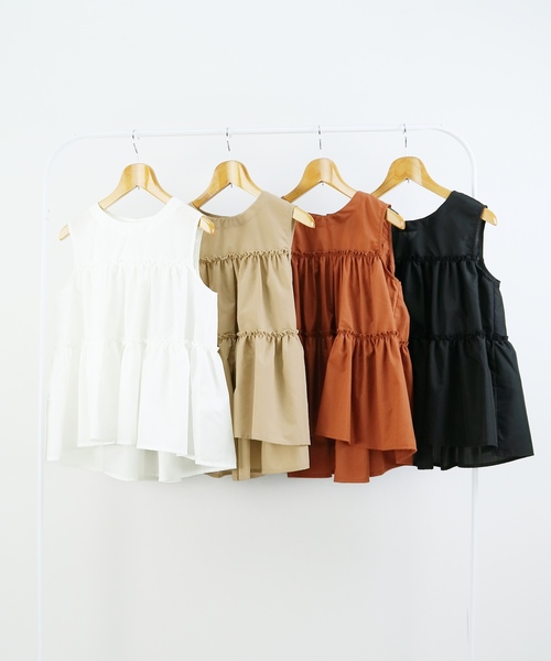 reca(レカ)の「ティアードノースリーブブラウス(シャツ/ブラウス・レディース・ホワイト/ブラック/テラコッタ/ベージュ・M)」の8枚目の写真
