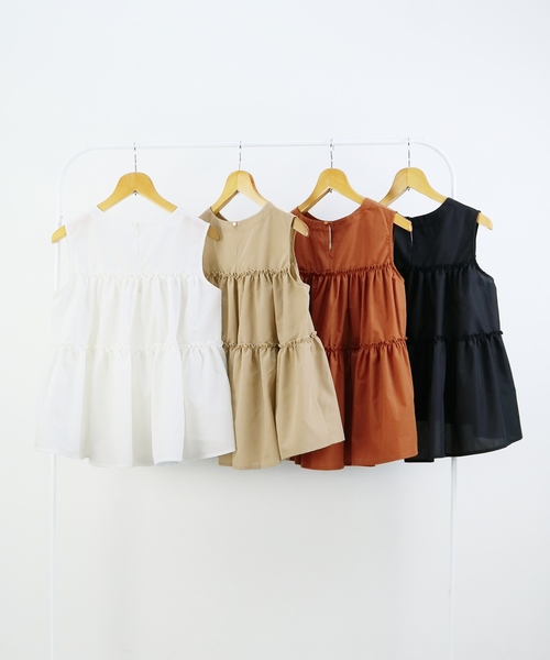 reca(レカ)の「ティアードノースリーブブラウス(シャツ/ブラウス・レディース・ホワイト/ブラック/テラコッタ/ベージュ・M)」の10枚目の写真