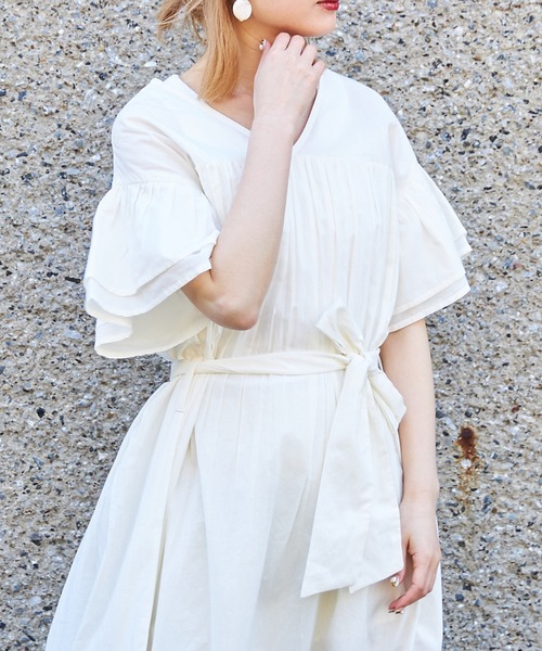 TRIANGLE PALETTE（トライアングルパレット）の「ベルト付きフレアワンピース/インド綿,インドコットン,コットン100%,綿100%（ワンピース・レディース・テラコッタ/ブラック/パープル/オフホワイト・FREE）」の19枚目の写真