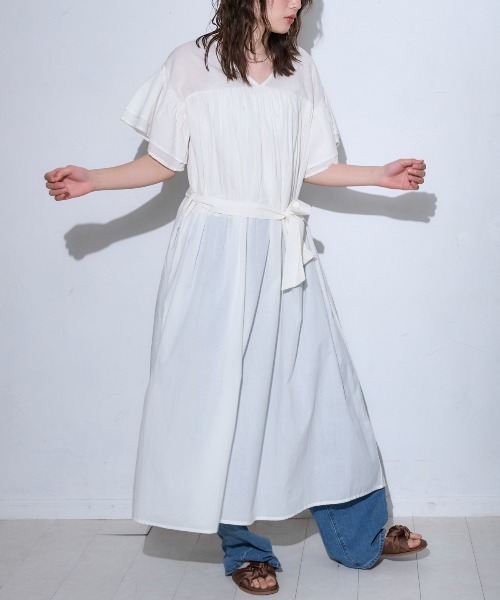 TRIANGLE PALETTE（トライアングルパレット）の「ベルト付きフレアワンピース/インド綿,インドコットン,コットン100%,綿100%（ワンピース・レディース・テラコッタ/ブラック/パープル/オフホワイト・FREE）」の10枚目の写真