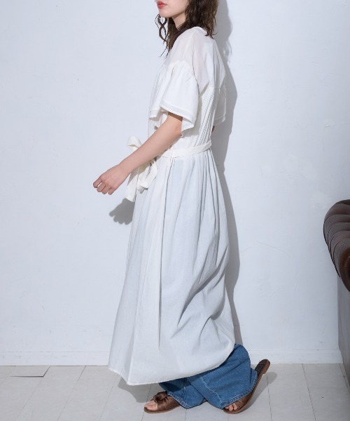 TRIANGLE PALETTE（トライアングルパレット）の「ベルト付きフレアワンピース/インド綿,インドコットン,コットン100%,綿100%（ワンピース・レディース・テラコッタ/ブラック/パープル/オフホワイト・FREE）」の12枚目の写真