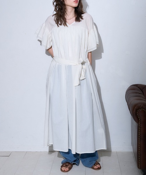 TRIANGLE PALETTE（トライアングルパレット）の「ベルト付きフレアワンピース/インド綿,インドコットン,コットン100%,綿100%（ワンピース・レディース・テラコッタ/ブラック/パープル/オフホワイト・FREE）」の13枚目の写真