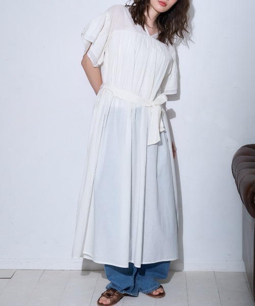 TRIANGLE PALETTE（トライアングルパレット）の「ベルト付きフレアワンピース/インド綿,インドコットン,コットン100%,綿100%（ワンピース・レディース・テラコッタ/ブラック/パープル/オフホワイト・FREE）」の14枚目の写真