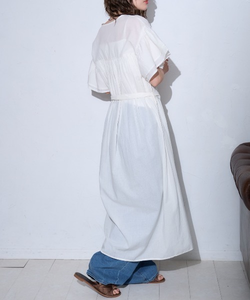 TRIANGLE PALETTE（トライアングルパレット）の「ベルト付きフレアワンピース/インド綿,インドコットン,コットン100%,綿100%（ワンピース・レディース・テラコッタ/ブラック/パープル/オフホワイト・FREE）」の15枚目の写真