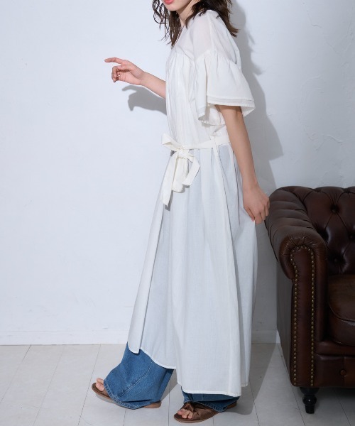 TRIANGLE PALETTE（トライアングルパレット）の「ベルト付きフレアワンピース/インド綿,インドコットン,コットン100%,綿100%（ワンピース・レディース・テラコッタ/ブラック/パープル/オフホワイト・FREE）」の16枚目の写真