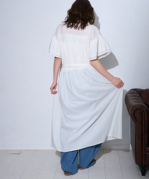 TRIANGLE PALETTE（トライアングルパレット）の「ベルト付きフレアワンピース/インド綿,インドコットン,コットン100%,綿100%（ワンピース・レディース・テラコッタ/ブラック/パープル/オフホワイト・FREE）」の18枚目の写真