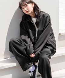 BASQUE magenta | 【BASQUE -enthusiastic design-】T/R ストレッチ オーバーサイズ ステッチ CPOブルゾン カバーオール ベイカーワイドパンツ＜セットアップ＞(セットアップ)