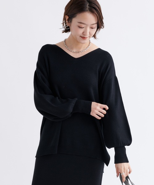 DouDou（ドゥドゥ）の「【WEB限定】【セットアップ】Vネックプルオーバー×タイトスカート（セットアップ・レディース・ブラック/ライトベージュ・FREE）」の11枚目の写真