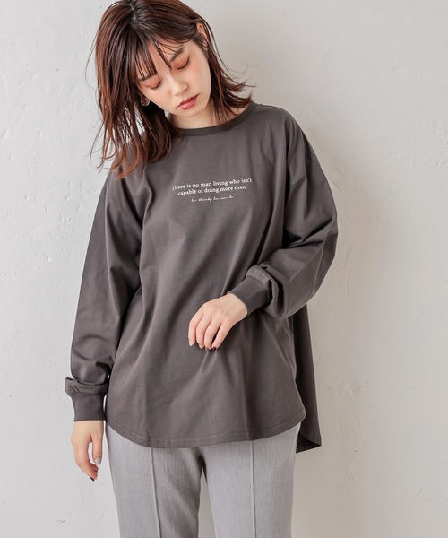 natural couture（ナチュラルクチュール）の「重ね着しやすいシャツテールロゴT Mサイズ（Tシャツ/カットソー・レディース・ブラック/ベージュ/アイボリー・MEDIUM）」の9枚目の写真
