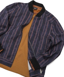 MEN'S BIGI | 麻調エスニックストライプ スウィングトップブルゾン(MA-1)