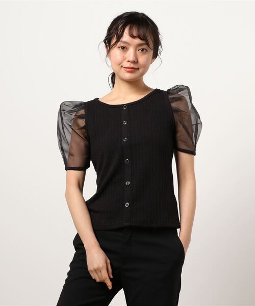 ANDGEEBEE（アンジービー）の「シアースリーブトップス（その他トップス・レディース・ホワイト/ブラック・MEDIUM）」の6枚目の写真