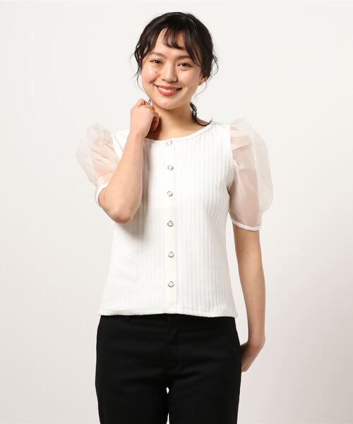 ANDGEEBEE（アンジービー）の「シアースリーブトップス（その他トップス・レディース・ホワイト/ブラック・MEDIUM）」の5枚目の写真