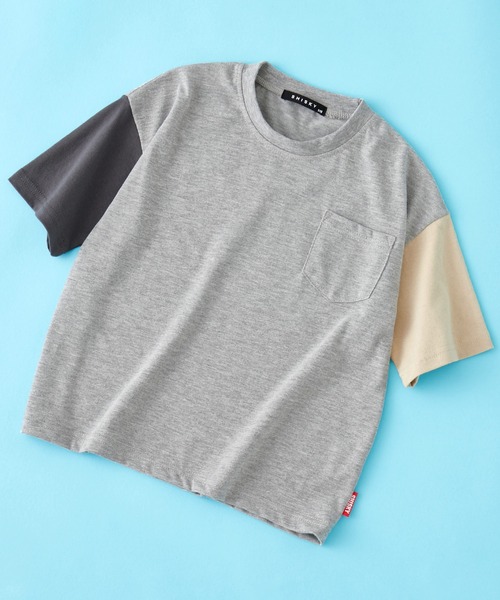 SHISKY(シスキー)の「SHISKY / シスキー ビッグシルエット ポケット付き クレイジーパターン カットソー 5分袖 キッズ(Tシャツ/カットソー・キッズ・モカ/ホワイト/杢グレー/ネイビー/ミント/チャコール・110/130/150/140/120/160)」の2枚目の写真