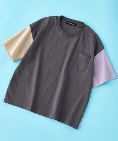 SHISKY(シスキー)の「SHISKY / シスキー ビッグシルエット ポケット付き クレイジーパターン カットソー 5分袖 キッズ(Tシャツ/カットソー・キッズ・モカ/ホワイト/杢グレー/ネイビー/ミント/チャコール・110/130/150/140/120/160)」の3枚目の写真
