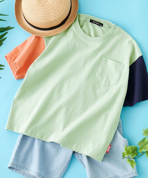 SHISKY(シスキー)の「SHISKY / シスキー ビッグシルエット ポケット付き クレイジーパターン カットソー 5分袖 キッズ(Tシャツ/カットソー・キッズ・モカ/ホワイト/杢グレー/ネイビー/ミント/チャコール・110/130/150/140/120/160)」の5枚目の写真