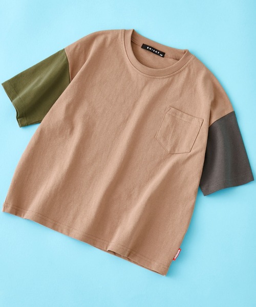 SHISKY(シスキー)の「SHISKY / シスキー ビッグシルエット ポケット付き クレイジーパターン カットソー 5分袖 キッズ(Tシャツ/カットソー・キッズ・モカ/ホワイト/杢グレー/ネイビー/ミント/チャコール・110/130/150/140/120/160)」の4枚目の写真