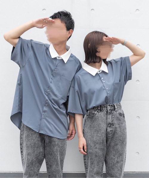 PairPair（ペアペア）の「BIGクレリック半袖シャツ（ユニセックス）（シャツ/ブラウス・レディース・オフホワイト/グレイッシュブルー/ベージュ・MEDIUM/LARGE）」の3枚目の写真