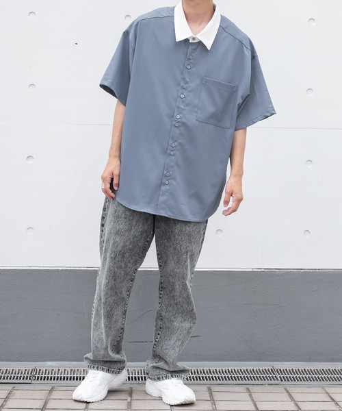 PairPair（ペアペア）の「BIGクレリック半袖シャツ（ユニセックス）（シャツ/ブラウス・レディース・オフホワイト/グレイッシュブルー/ベージュ・MEDIUM/LARGE）」の16枚目の写真