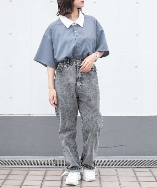 PairPair（ペアペア）の「BIGクレリック半袖シャツ（ユニセックス）（シャツ/ブラウス・レディース・オフホワイト/グレイッシュブルー/ベージュ・MEDIUM/LARGE）」の20枚目の写真