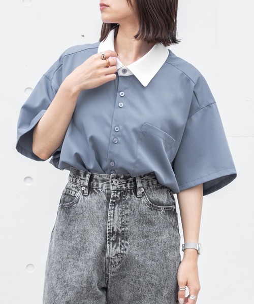 PairPair（ペアペア）の「BIGクレリック半袖シャツ（ユニセックス）（シャツ/ブラウス・レディース・オフホワイト/グレイッシュブルー/ベージュ・MEDIUM/LARGE）」の21枚目の写真