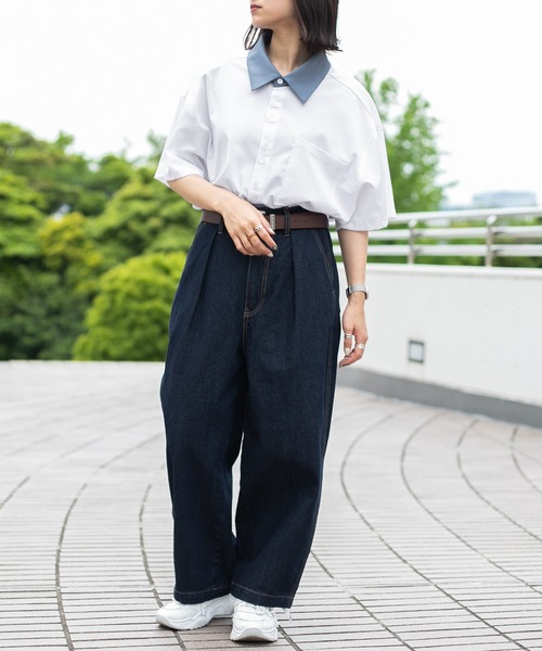 PairPair（ペアペア）の「BIGクレリック半袖シャツ（ユニセックス）（シャツ/ブラウス・レディース・オフホワイト/グレイッシュブルー/ベージュ・MEDIUM/LARGE）」の10枚目の写真