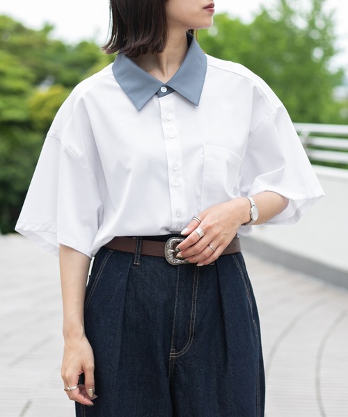 PairPair（ペアペア）の「BIGクレリック半袖シャツ（ユニセックス）（シャツ/ブラウス・レディース・オフホワイト/グレイッシュブルー/ベージュ・MEDIUM/LARGE）」の11枚目の写真