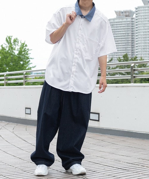 PairPair（ペアペア）の「BIGクレリック半袖シャツ（ユニセックス）（シャツ/ブラウス・レディース・オフホワイト/グレイッシュブルー/ベージュ・MEDIUM/LARGE）」の6枚目の写真