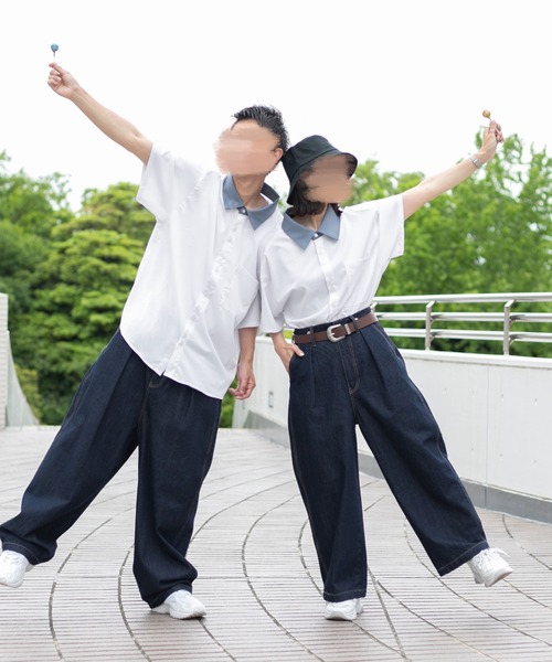 PairPair（ペアペア）の「BIGクレリック半袖シャツ（ユニセックス）（シャツ/ブラウス・レディース・オフホワイト/グレイッシュブルー/ベージュ・MEDIUM/LARGE）」の4枚目の写真