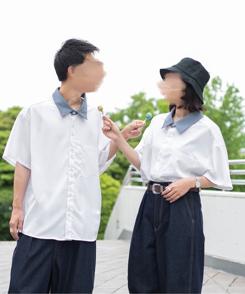 PairPair（ペアペア）の「BIGクレリック半袖シャツ（ユニセックス）（シャツ/ブラウス・レディース・オフホワイト/グレイッシュブルー/ベージュ・MEDIUM/LARGE）」の5枚目の写真