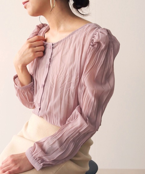 HER CLOSET（ハークローゼット）の「【HERCLOSET】2WAYシアークリンクルブラウス（シャツ/ブラウス・レディース・ホワイト/ブラック/グレー/ピンクベージュ・M）」の4枚目の写真