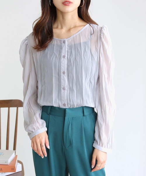 HER CLOSET（ハークローゼット）の「【HERCLOSET】2WAYシアークリンクルブラウス（シャツ/ブラウス・レディース・ホワイト/ブラック/グレー/ピンクベージュ・M）」の3枚目の写真