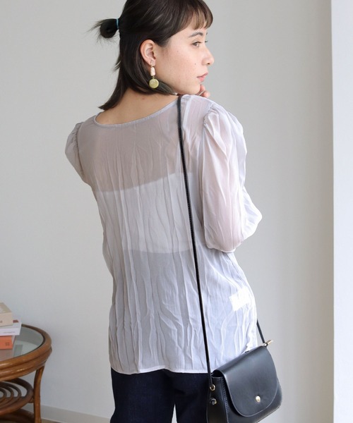 HER CLOSET（ハークローゼット）の「【HERCLOSET】2WAYシアークリンクルブラウス（シャツ/ブラウス・レディース・ホワイト/ブラック/グレー/ピンクベージュ・M）」の19枚目の写真